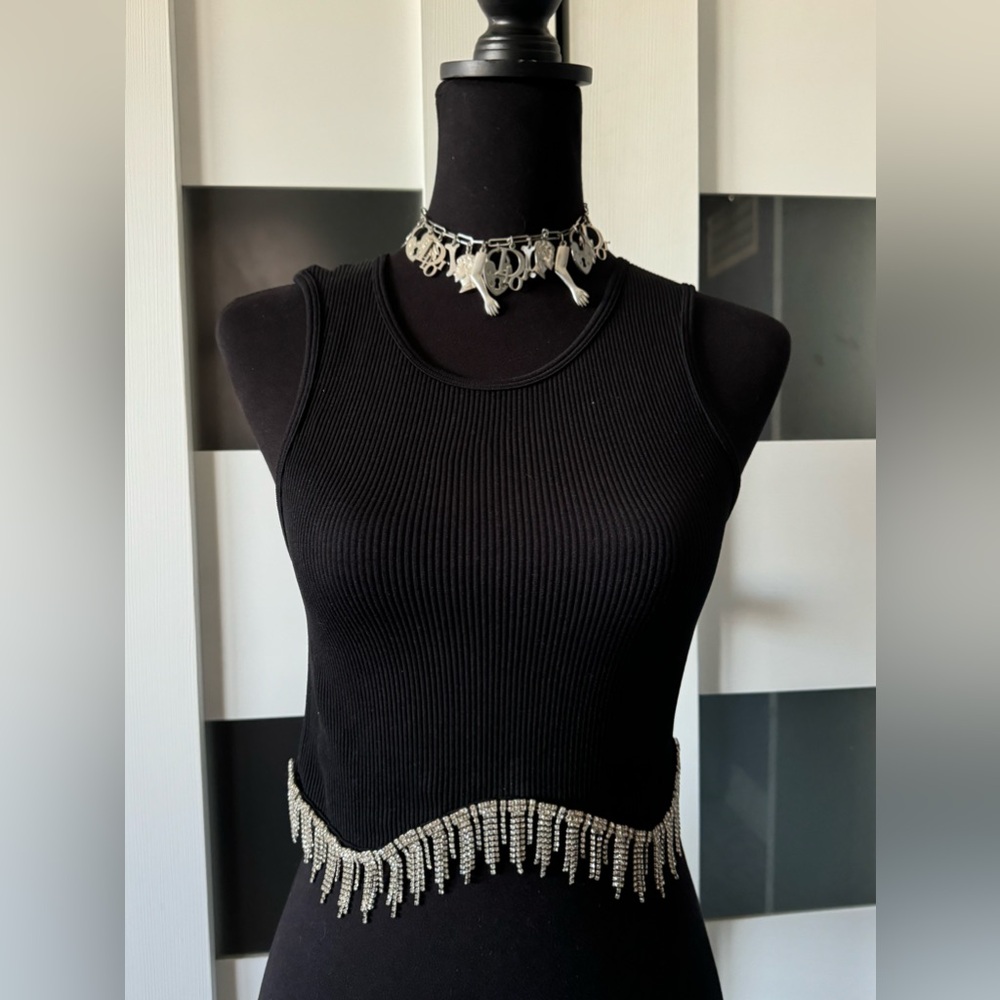 Rhinestone spandex tank top.